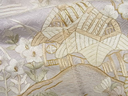 平和屋本店●極上 訪問着 総刺繍 駒刺繍 風景草花文 暈し染め 金糸 逸品4s349