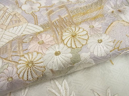 平和屋本店●極上 訪問着 総刺繍 駒刺繍 風景草花文 暈し染め 金糸 逸品4s349