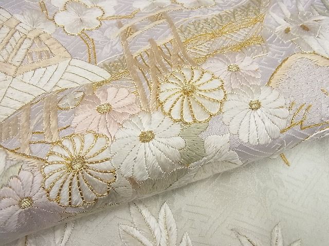 平和屋本店●極上 訪問着 総刺繍 駒刺繍 風景草花文 暈し染め 金糸 逸品4s349