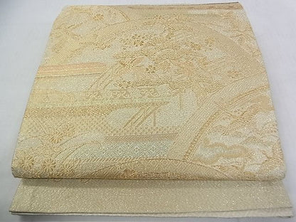 平和屋着物■六通柄袋帯 福寿 風景花鳥文 金糸 逸品 ud3866