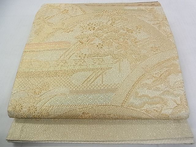 平和屋着物■六通柄袋帯 福寿 風景花鳥文 金糸 逸品 ud3866