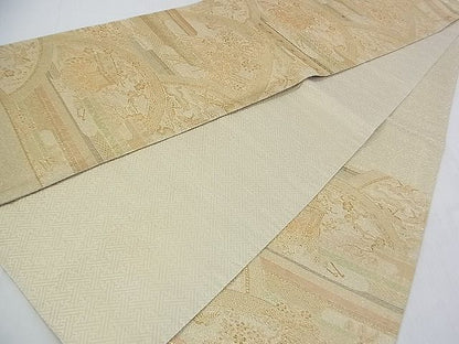 平和屋着物■六通柄袋帯 福寿 風景花鳥文 金糸 逸品 ud3866