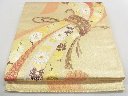 平和屋着物■六通太鼓柄袋帯 刺繍 束ね熨斗花文 金彩 逸品 ap5506