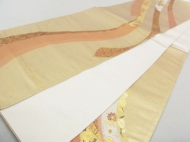 平和屋着物■六通太鼓柄袋帯 刺繍 束ね熨斗花文 金彩 逸品 ap5506