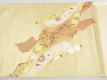 平和屋着物■六通太鼓柄袋帯 刺繍 束ね熨斗花文 金彩 逸品 ap5506