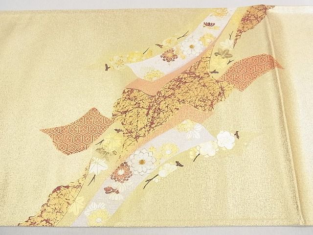 平和屋着物■六通太鼓柄袋帯 刺繍 束ね熨斗花文 金彩 逸品 ap5506