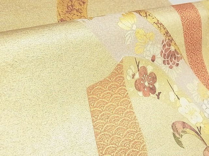 平和屋着物■六通太鼓柄袋帯 刺繍 束ね熨斗花文 金彩 逸品 ap5506