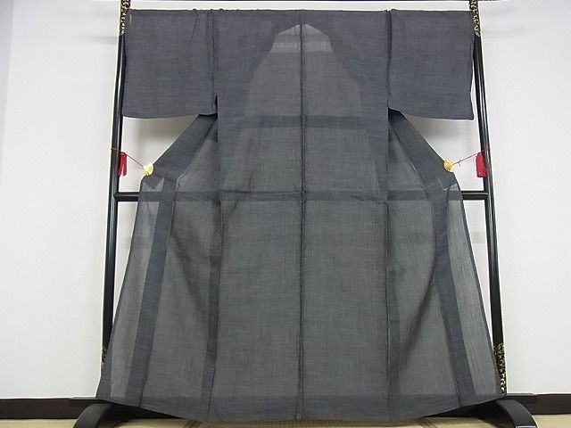平和屋本店■極上　夏物　男性　本場小千谷ちぢみ　藍墨茶色　反端付き　着丈162.5cm　裄丈72cm　麻　逸品　KAAA0169kk4