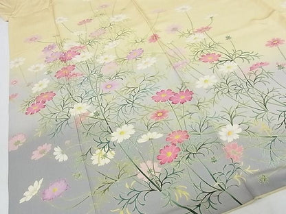 期間限定セール30％off●極上 名門染元 秀美 十日町友禅 龍谷 訪問着 コスモス 暈し染め 着丈166cm 裄丈66cm 正絹 逸品 4kk0178