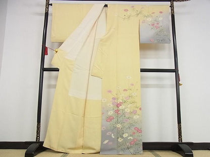 期間限定セール30％off●極上 名門染元 秀美 十日町友禅 龍谷 訪問着 コスモス 暈し染め 着丈166cm 裄丈66cm 正絹 逸品 4kk0178