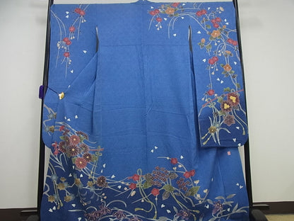 平和屋本店●希少　名門　藤娘きぬたや・総絞り　振袖・長襦袢セット　草花文　落款有り　逸品4s280