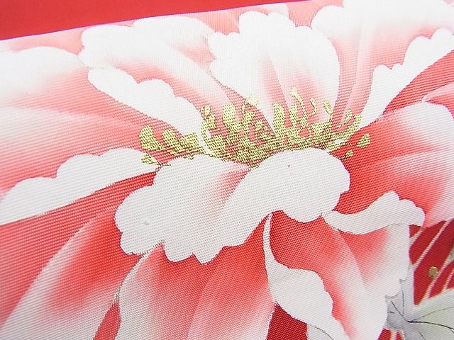 平和屋着物□塩瀬 九寸開き名古屋帯 手描き 牡丹 金彩 逸品 n-gt3696