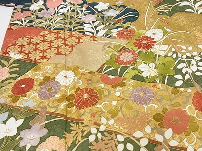 平和屋本店●極上　皇室献上作家　藤井寛　振袖　駒刺繍　八つ橋　風景花文　金彩　着丈170.5cm　裄丈68cm　正絹　逸品　4kk0235