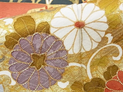 平和屋本店●極上　皇室献上作家　藤井寛　振袖　駒刺繍　八つ橋　風景花文　金彩　着丈170.5cm　裄丈68cm　正絹　逸品　4kk0235