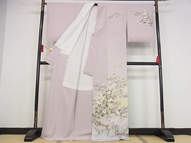 平和屋本店●極上 京加賀友禅 松本健一 訪問着 草花文 暈し染め ロング丈 着丈171.5cm 裄丈66.5cm 正絹 逸品 4kk0314