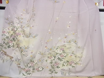 平和屋本店●極上 京加賀友禅 松本健一 訪問着 草花文 暈し染め ロング丈 着丈171.5cm 裄丈66.5cm 正絹 逸品 4kk0314