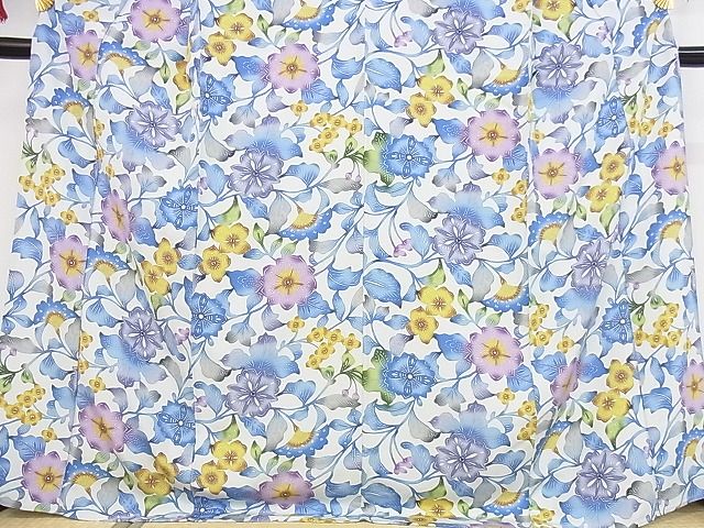 期間限定セール20%off■極上　紅型染　小紋　単衣　草花文　反端付き　ロング丈　着丈171cm　裄丈68.5cm　正絹　逸品　4kk0281
