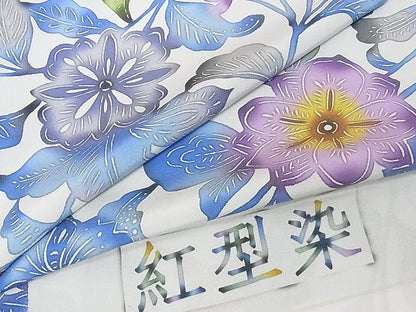 期間限定セール20%off■極上　紅型染　小紋　単衣　草花文　反端付き　ロング丈　着丈171cm　裄丈68.5cm　正絹　逸品　4kk0281