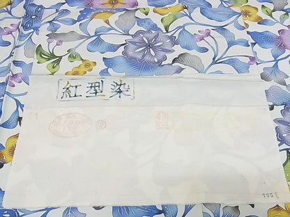 期間限定セール20%off■極上　紅型染　小紋　単衣　草花文　反端付き　ロング丈　着丈171cm　裄丈68.5cm　正絹　逸品　4kk0281