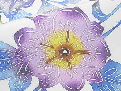 期間限定セール20%off■極上　紅型染　小紋　単衣　草花文　反端付き　ロング丈　着丈171cm　裄丈68.5cm　正絹　逸品　4kk0281