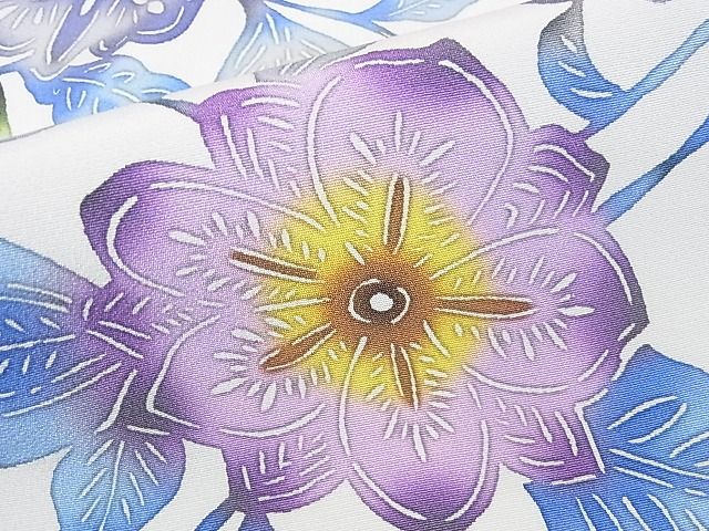 期間限定セール20%off■極上　紅型染　小紋　単衣　草花文　反端付き　ロング丈　着丈171cm　裄丈68.5cm　正絹　逸品　4kk0281