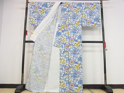 期間限定セール20%off■極上　紅型染　小紋　単衣　草花文　反端付き　ロング丈　着丈171cm　裄丈68.5cm　正絹　逸品　4kk0281
