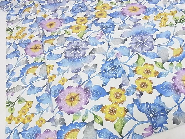 期間限定セール20%off■極上　紅型染　小紋　単衣　草花文　反端付き　ロング丈　着丈171cm　裄丈68.5cm　正絹　逸品　4kk0281