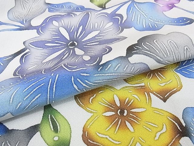 期間限定セール20%off■極上　紅型染　小紋　単衣　草花文　反端付き　ロング丈　着丈171cm　裄丈68.5cm　正絹　逸品　4kk0281