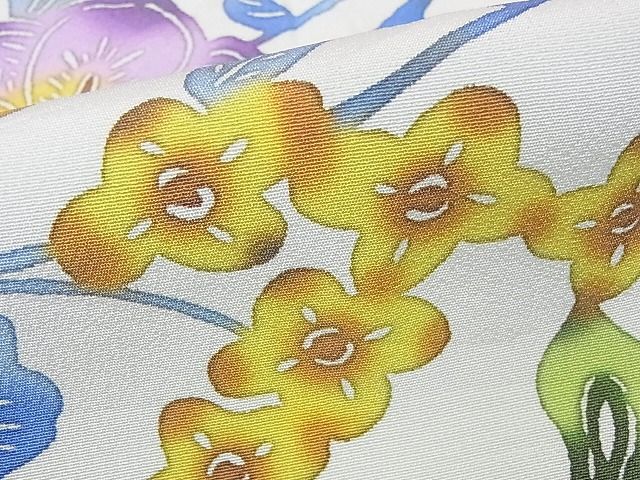 期間限定セール20%off■極上　紅型染　小紋　単衣　草花文　反端付き　ロング丈　着丈171cm　裄丈68.5cm　正絹　逸品　4kk0281