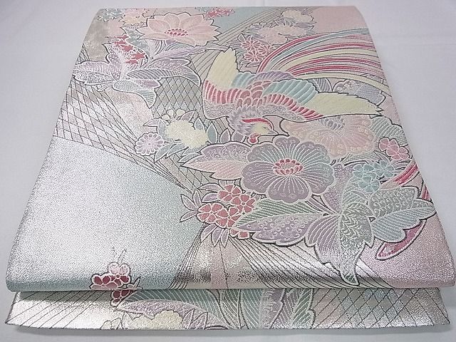 平和屋着物■六通柄袋帯 鳳凰吉祥花文 銀糸 逸品 an5457
