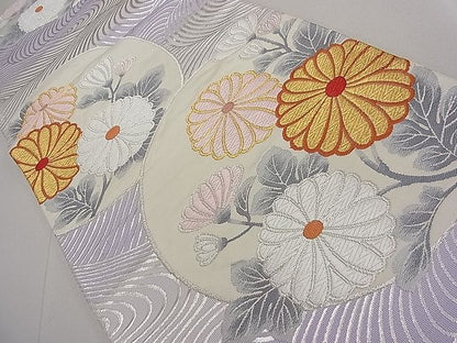 平和屋着物■六通柄袋帯 流水枝菊文 金銀糸 逸品 jm3392