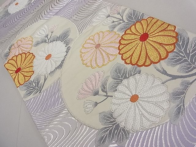 平和屋着物■六通柄袋帯 流水枝菊文 金銀糸 逸品 jm3392