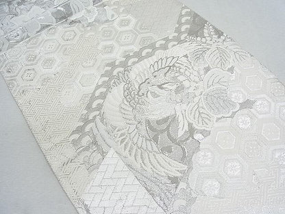 平和屋着物■六通柄袋帯 鳳凰吉祥花文 プラチナ箔 逸品 nb0846