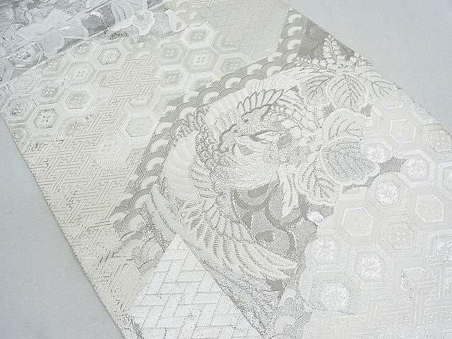 平和屋着物■六通柄袋帯 鳳凰吉祥花文 プラチナ箔 逸品 nb0846