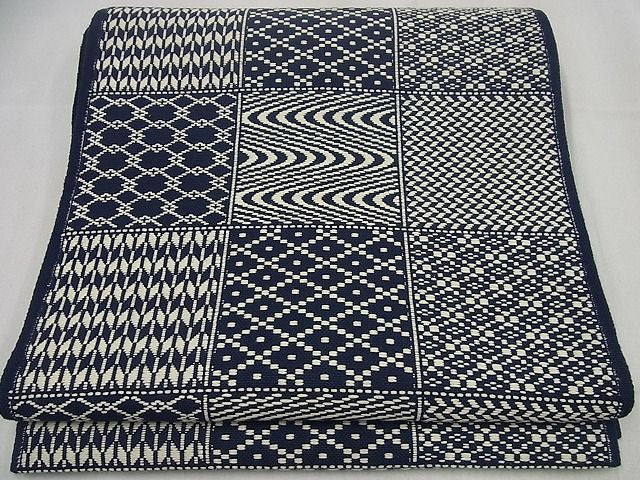 平和屋本店■極上　こぎん刺し　八寸名古屋帯　綿　市松吉祥文　逸品4s427