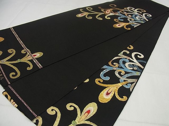 平和屋本店●最高級　龍村平蔵製　本袋帯　天平羽衣錦　黒地　金銀糸　逸品4s448