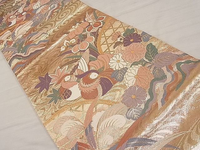 平和屋着物■佐賀錦 六通柄袋帯 流水鴛鴦籬花文 金糸 逸品 id0234