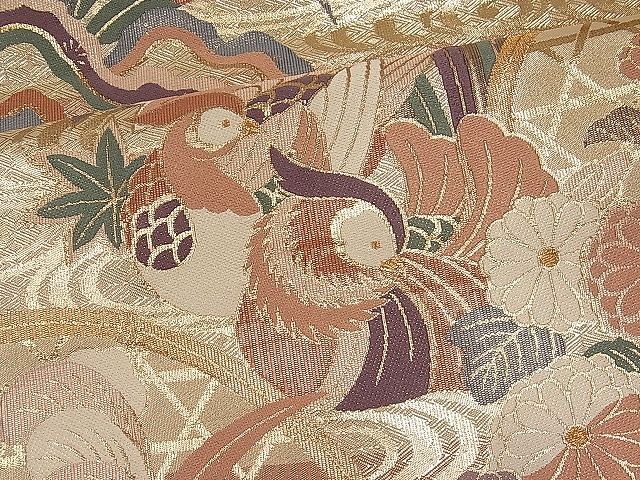平和屋着物■佐賀錦 六通柄袋帯 流水鴛鴦籬花文 金糸 逸品 id0234