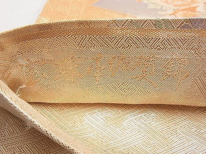 平和屋着物■宝珠本佐賀錦　六通柄袋帯　扇面孔雀花文　九百錦　金糸　逸品　n-hv4346