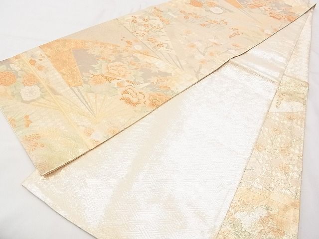 平和屋着物■宝珠本佐賀錦　六通柄袋帯　扇面孔雀花文　九百錦　金糸　逸品　n-hv4346