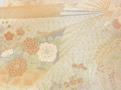 平和屋着物■宝珠本佐賀錦　六通柄袋帯　扇面孔雀花文　九百錦　金糸　逸品　n-hv4346