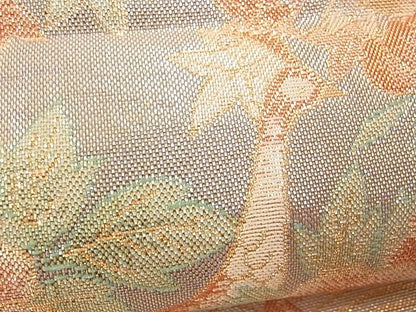 平和屋着物■宝珠本佐賀錦　六通柄袋帯　扇面孔雀花文　九百錦　金糸　逸品　n-hv4346