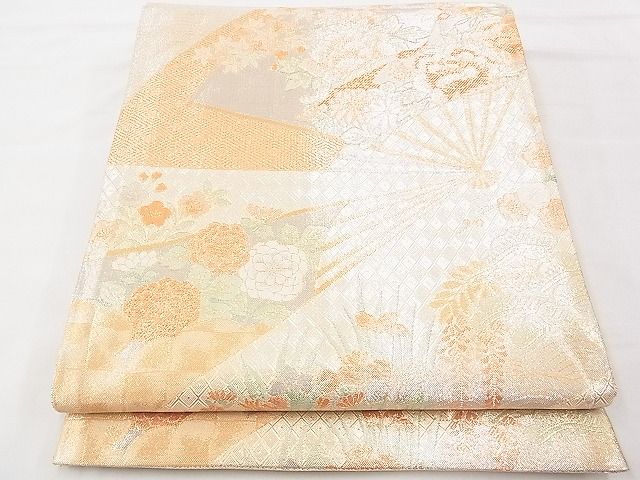 平和屋着物■宝珠本佐賀錦　六通柄袋帯　扇面孔雀花文　九百錦　金糸　逸品　n-hv4346