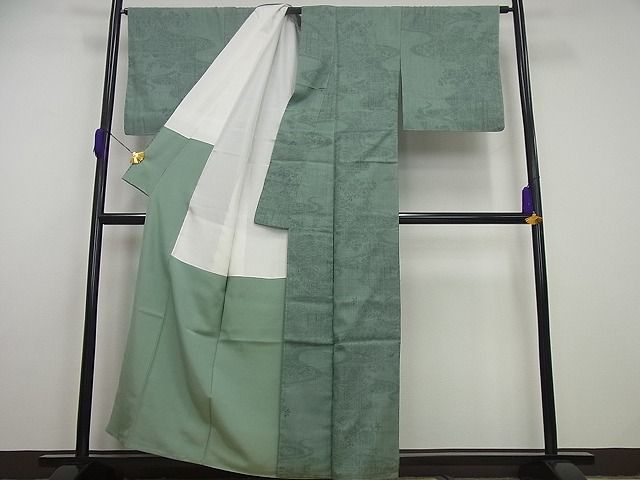平和屋本店●極上 本場結城紬 重要無形文化財 １００亀甲 流水吉祥文 証紙付き 逸品4s282