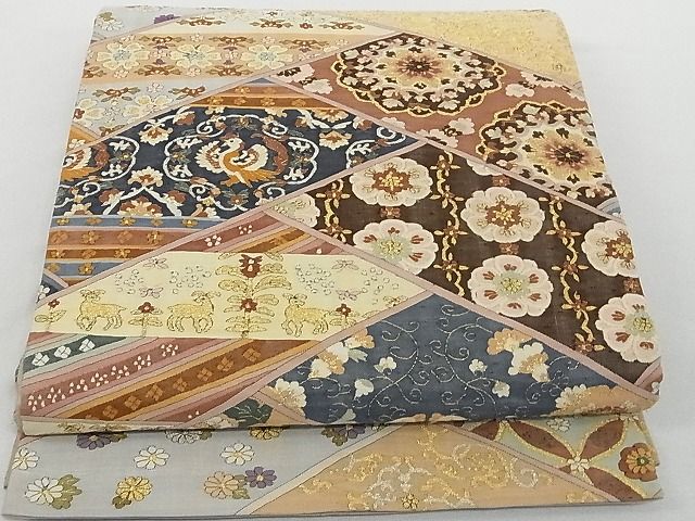 平和屋本店■極上　明綴れ　全通柄袋帯　桧垣吉祥文　金糸　正絹　逸品　4kk10252