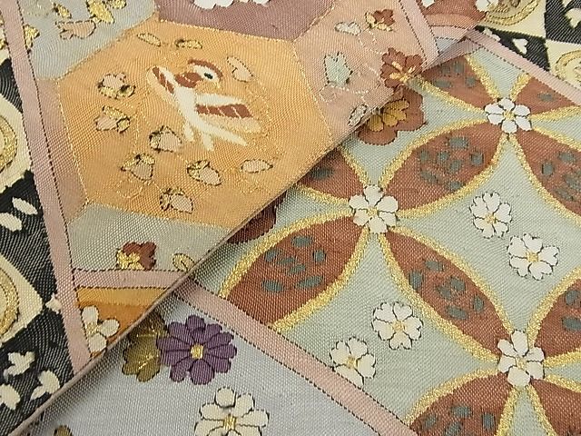 平和屋本店■極上　明綴れ　全通柄袋帯　桧垣吉祥文　金糸　正絹　逸品　4kk10252