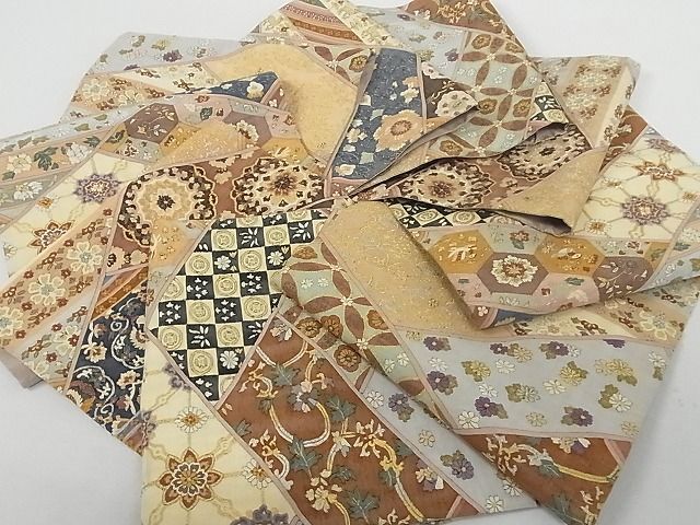 平和屋本店■極上　明綴れ　全通柄袋帯　桧垣吉祥文　金糸　正絹　逸品　4kk10252