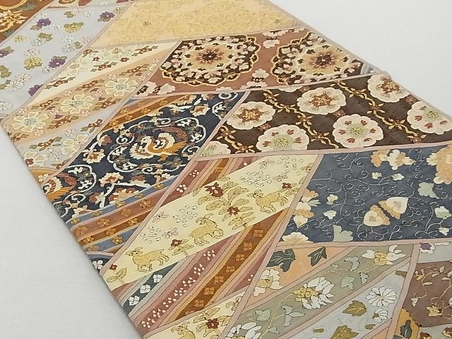 平和屋本店■極上　明綴れ　全通柄袋帯　桧垣吉祥文　金糸　正絹　逸品　4kk10252