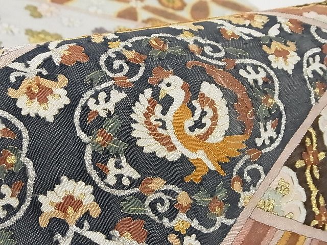 平和屋本店■極上　明綴れ　全通柄袋帯　桧垣吉祥文　金糸　正絹　逸品　4kk10252
