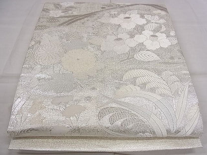平和屋着物■六通太鼓柄袋帯 唐織 草花文 銀糸 逸品 CAAA2505ze
